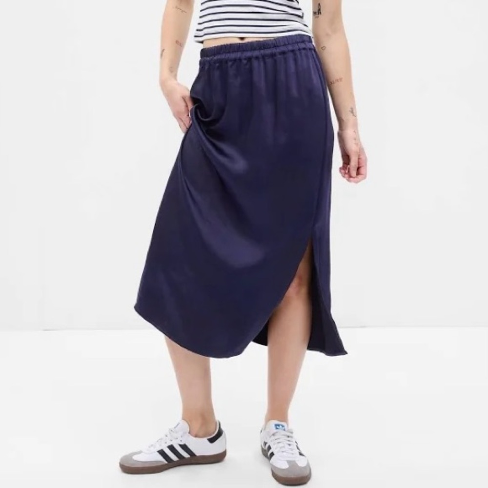 GAP Satin Navy Blue Midi Skirt